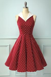 Retro Polka Dot Slim Swing Contrast Dress