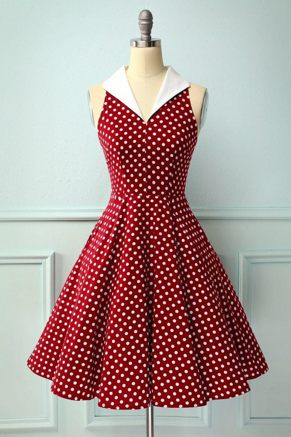 Retro-Polka-Dot-Slim-Swing-Contrast-Dress- Retro Polka Dot Slim Swing Contrast Dress