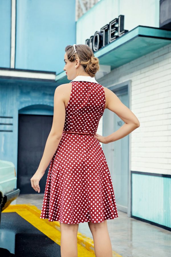 Retro-Polka-Dot-Slim-Swing-Contrast-Dress- Retro Polka Dot Slim Swing Contrast Dress