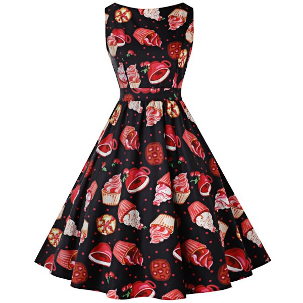 Swing Dresses Retro Pattern Sleeveless Dress