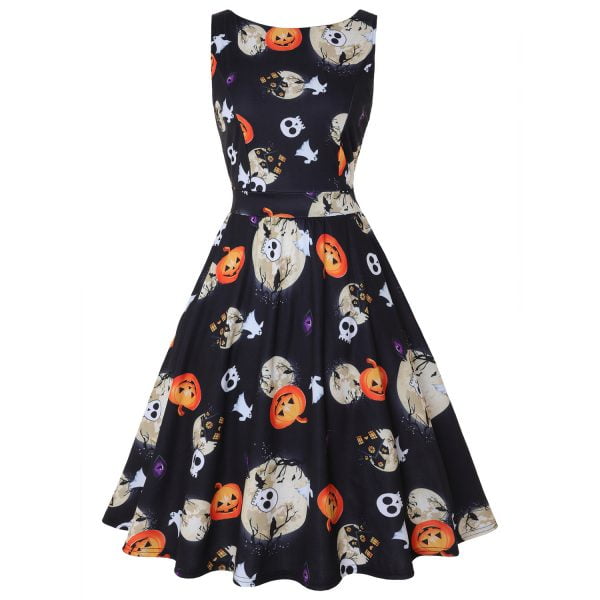 Swing Dresses Retro Pattern Sleeveless Dress