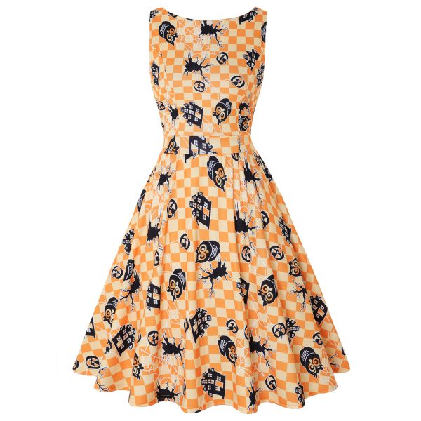 Swing Dresses Retro Pattern Sleeveless Dress
