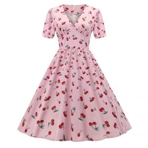 Art Style Dress Violin Printed Puff Sleeve Party Dress