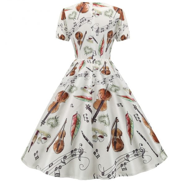 Art-Style-Dress-Violin-Printed-Puff-Sleeve-Party-Dress Art Style Dress Violin Printed Puff Sleeve Party Dress