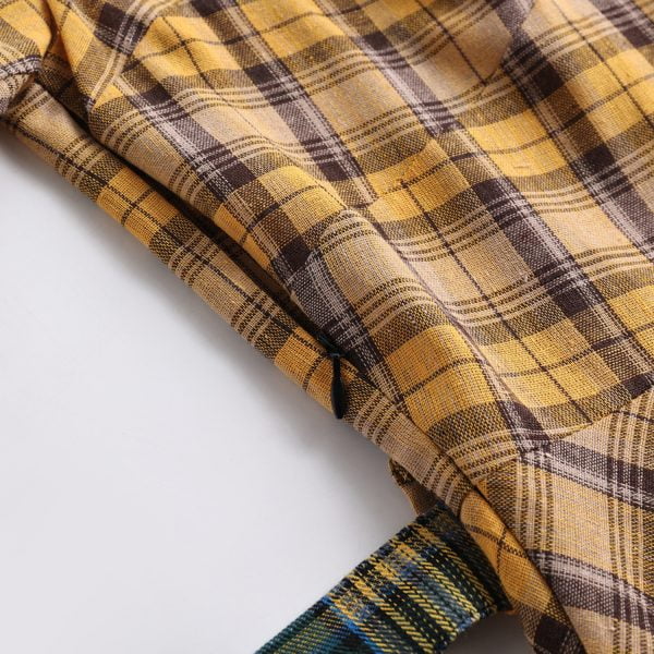 1950s Plaid Dress Short-sleeved Mid-waist Swing Dress