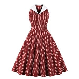 Retro Polka Dot Slim Swing Contrast Dress