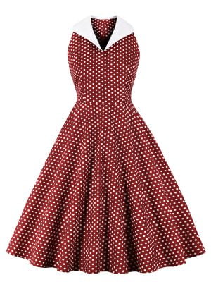 Retro Polka Dot Slim Swing Contrast Dress