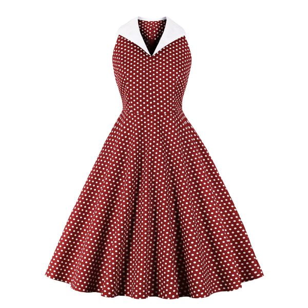 Retro-Polka-Dot-Slim-Swing-Contrast-Dress- Retro Polka Dot Slim Swing Contrast Dress