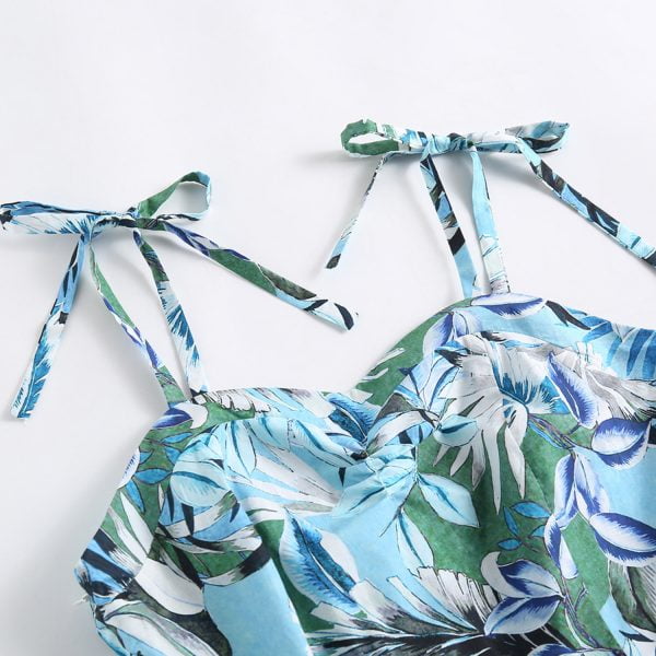 Sexy Print Backless Suspenders Mid-length Dress