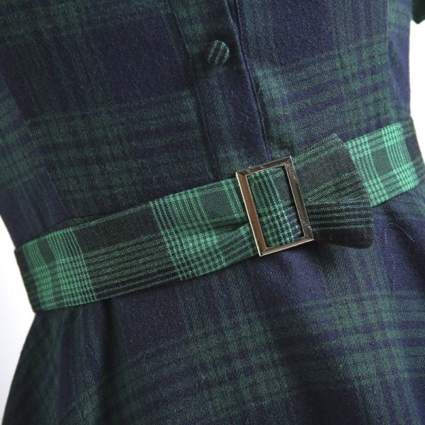 Retro Plaid Stitching Short Sleeve Dress