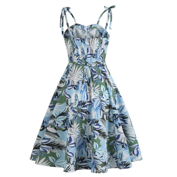 Sexy Print Backless Suspenders Mid-length Dress