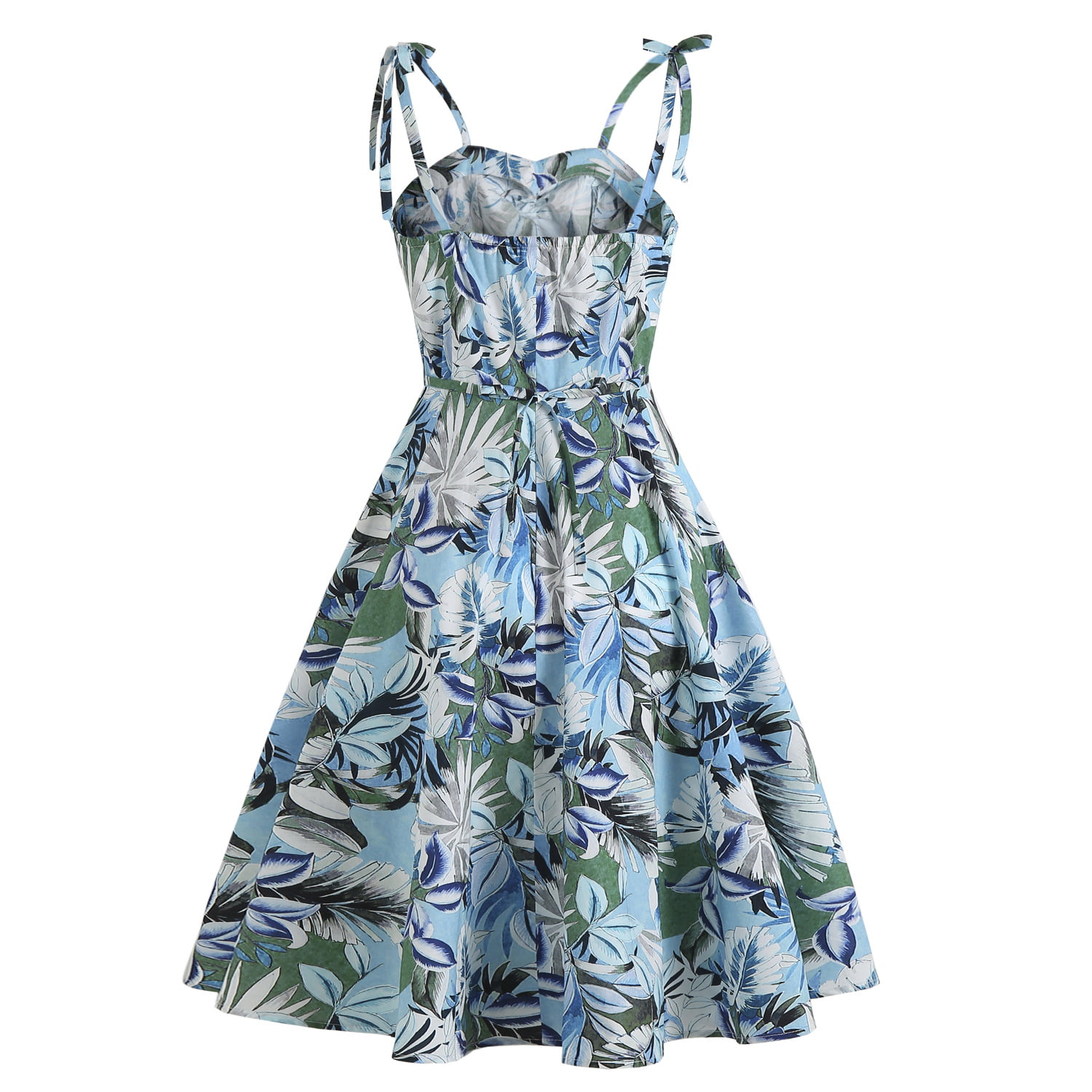 Sexy Print Backless Suspenders Mid-length Dress - Vintage-Retro