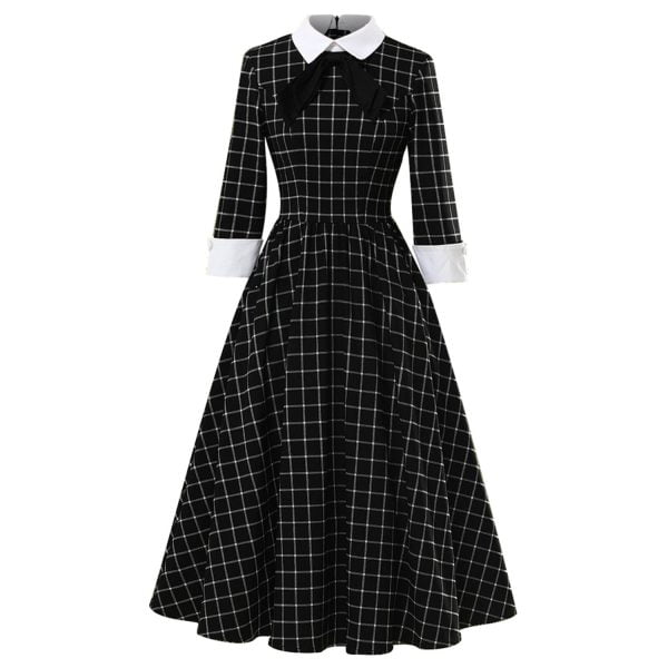 1950s Dress for Women Bowknot-neck Plaid Dress
