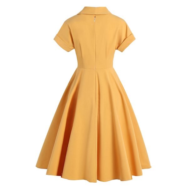 Solid Color Mid-length Retro Lapel Dress