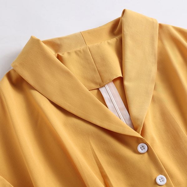 Solid Color Mid-length Retro Lapel Dress