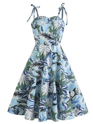 Sexy Print Backless Suspenders Mid-length Dress