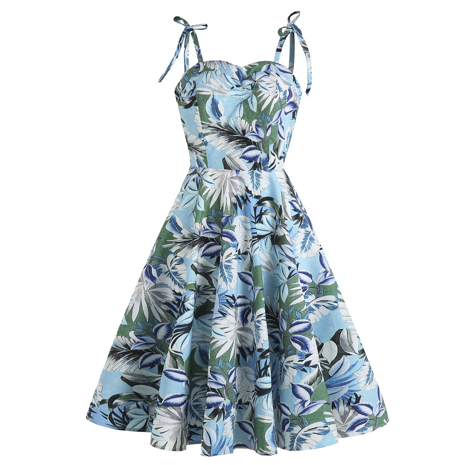 Sexy Print Backless Suspenders Mid-length Dress - Vintage-Retro