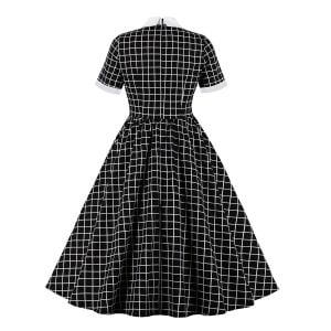 1950s Dress for Women Bowknot-neck Plaid Dress