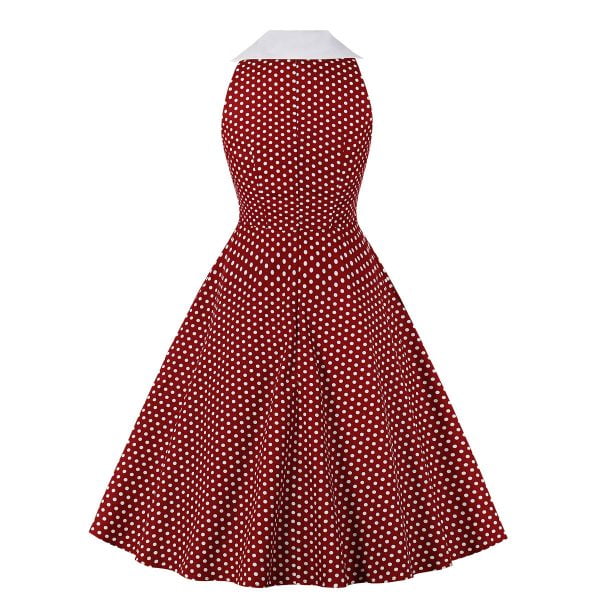 Retro-Polka-Dot-Slim-Swing-Contrast-Dress- Retro Polka Dot Slim Swing Contrast Dress