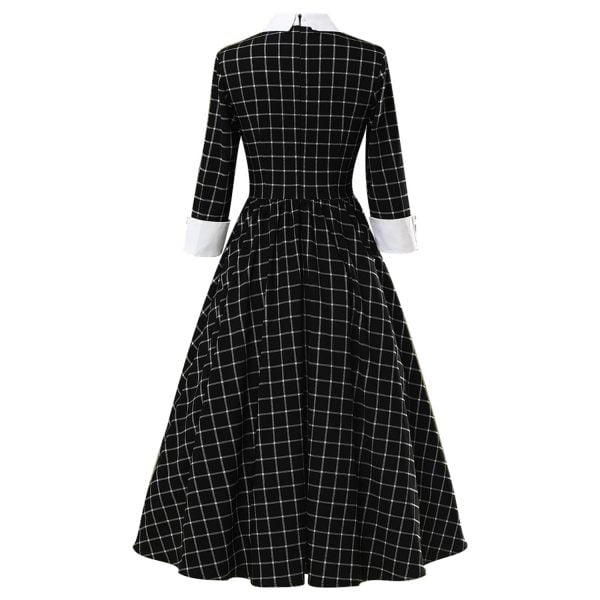 1950s Dress for Women Bowknot-neck Plaid Dress