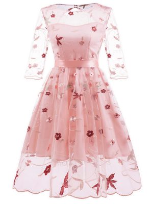 Women's Tea Dress Flower Embroidered 1950s Rockabilly Lace Swing Dress