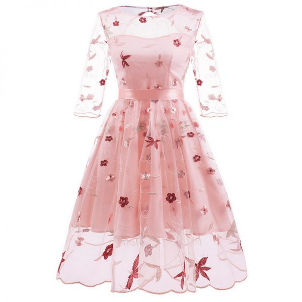 Women's-Tea-Dress-Flower-Embroidered-1950s-Rockabilly-Lace-Swing-Dress Women's Tea Dress Flower Embroidered 1950s Rockabilly Lace Swing Dress