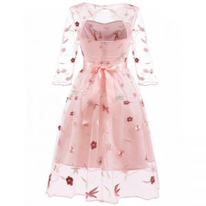 Women's Tea Dress Flower Embroidered 1950s Rockabilly Lace Swing Dress