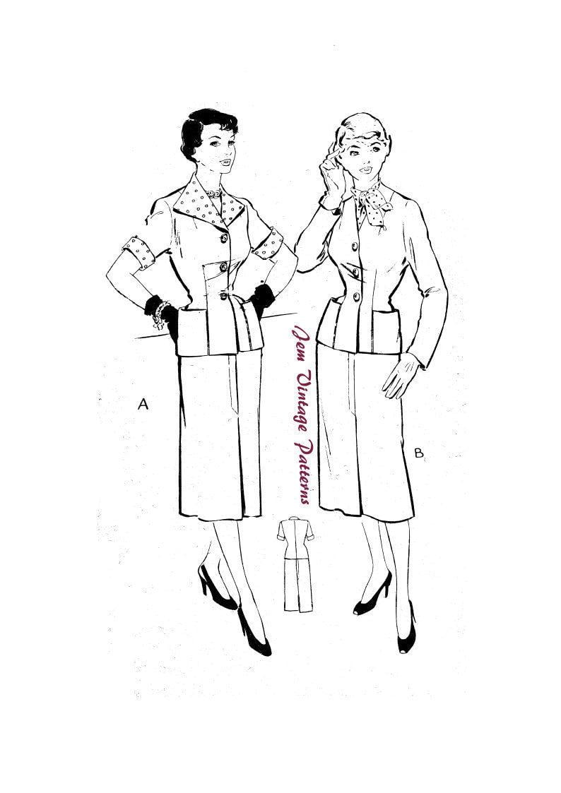 1950s skirt suit  vintage sewing pattern  50s  pdf sewing image 0