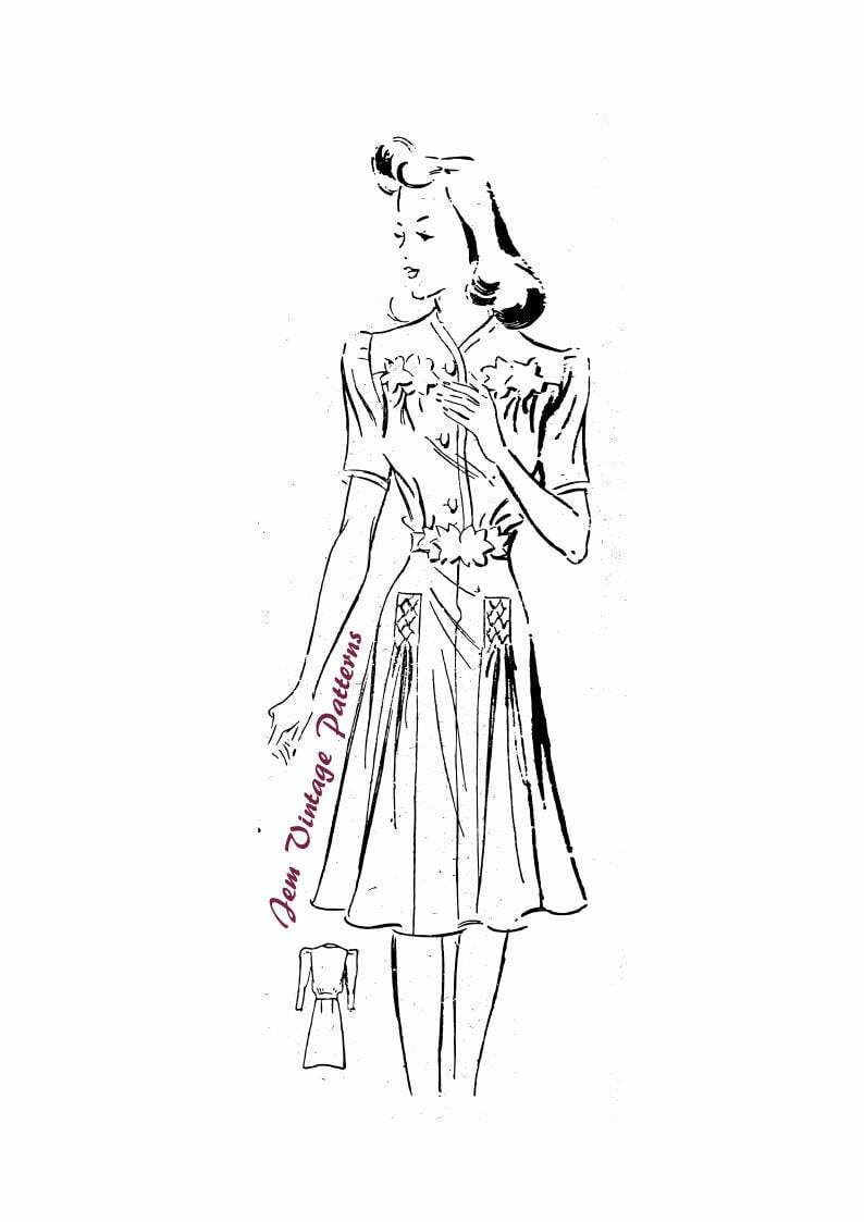 1940s/1930s day dress  vintage sewing pattern  gathers image 0