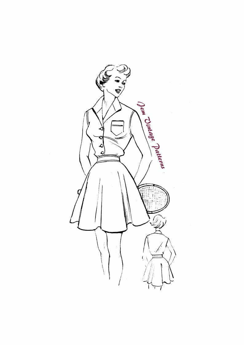 1950s tennis dress  vintage sewing pattern  1950s sportswear image 0