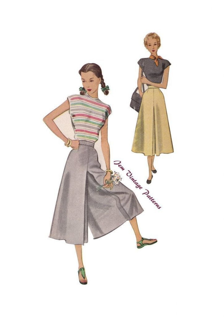 1940s culottes  vintage sewing pattern  40s  pdf  split image 0