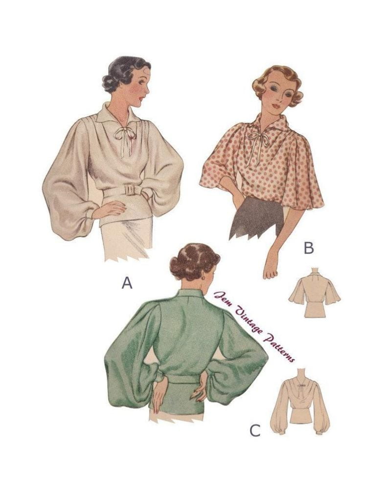 1930s bishop sleeve blouse  vintage sewing pattern  30s  image 0