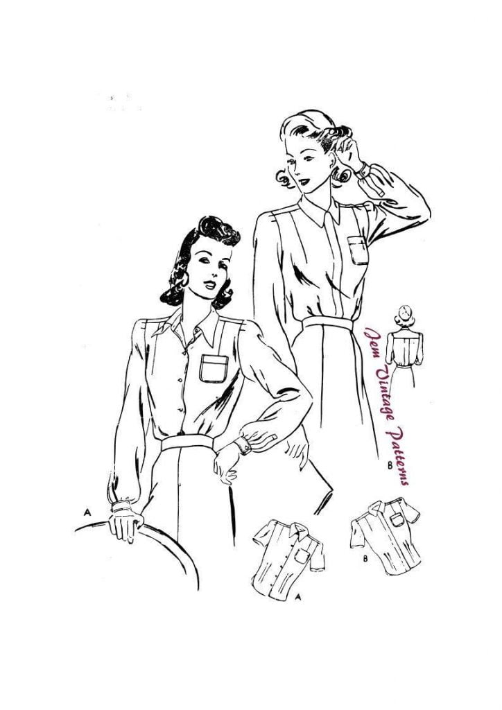 1940s shirt  vintage sewing pattern  40s  blouse  pdf image 0