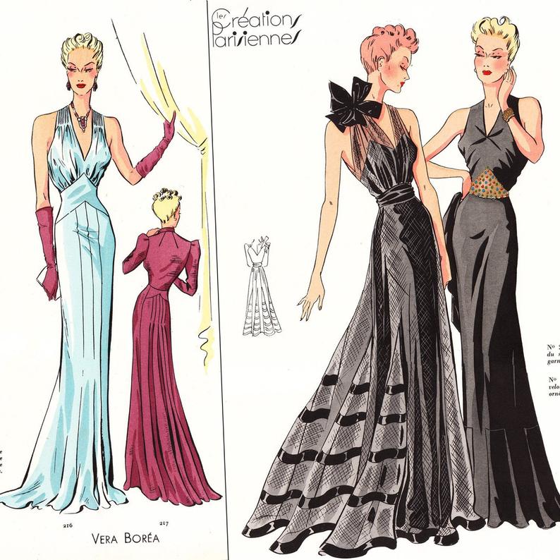 PDF of 30s haute couture designer vintage sewing pattern image 0