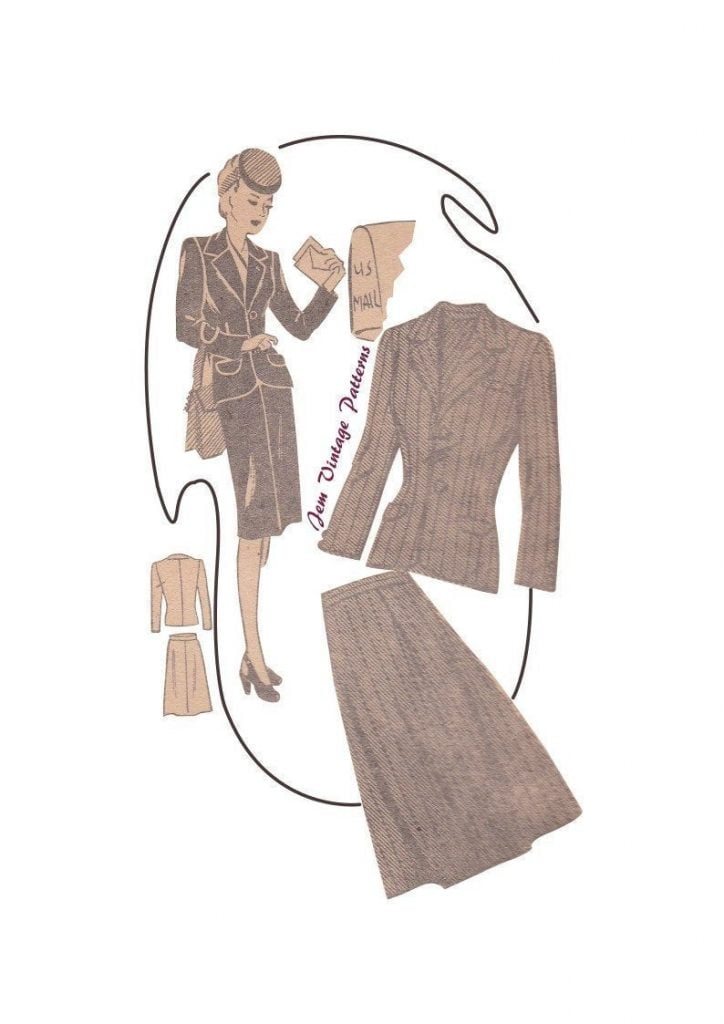 1940s ladies suit  vintage sewing pattern  40s  pdf digital image 0