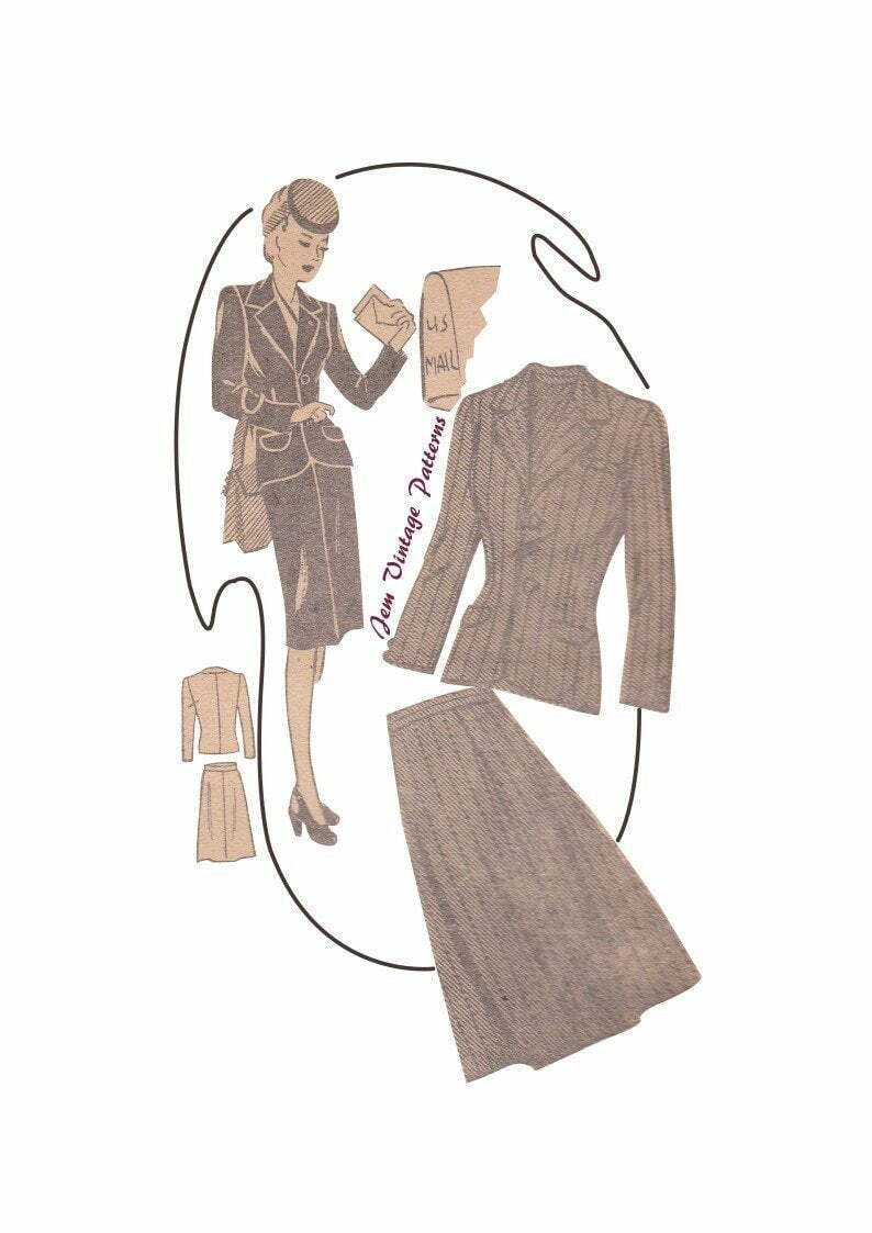 1940s ladies suit  vintage sewing pattern  40s  pdf digital image 0