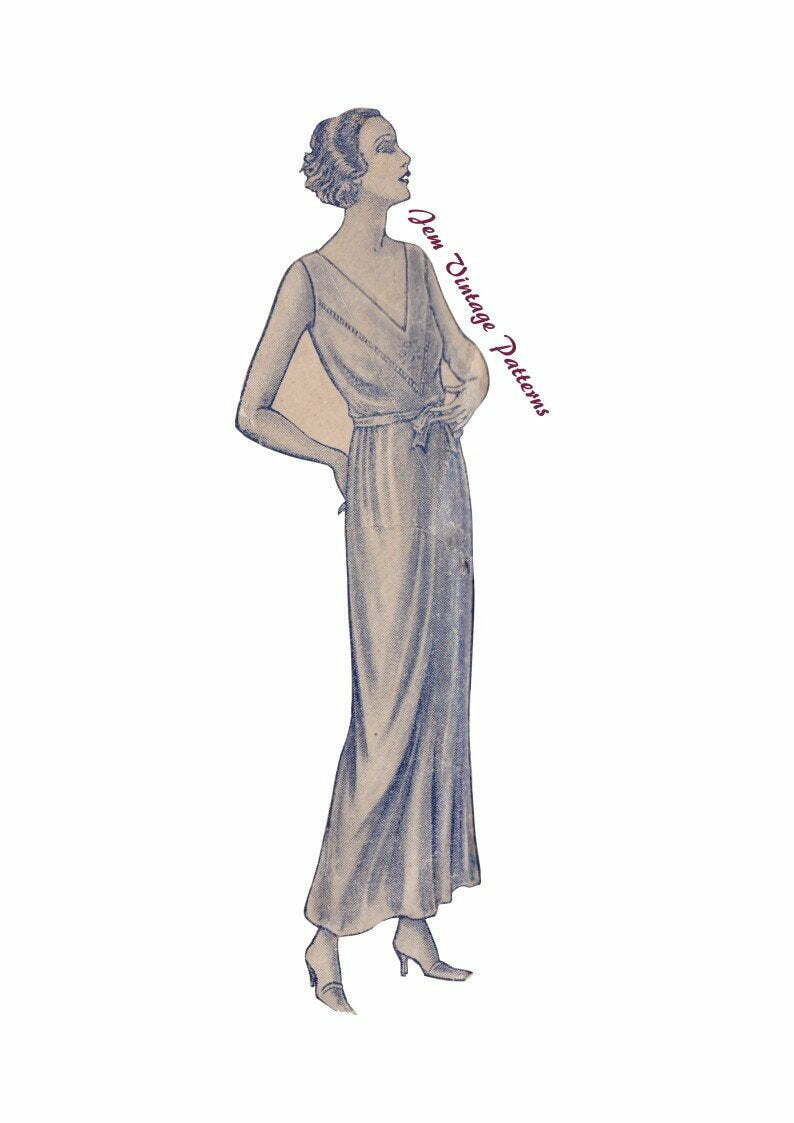 1930s nightdress  vintage sewing pattern  30s  pdf digital image 0