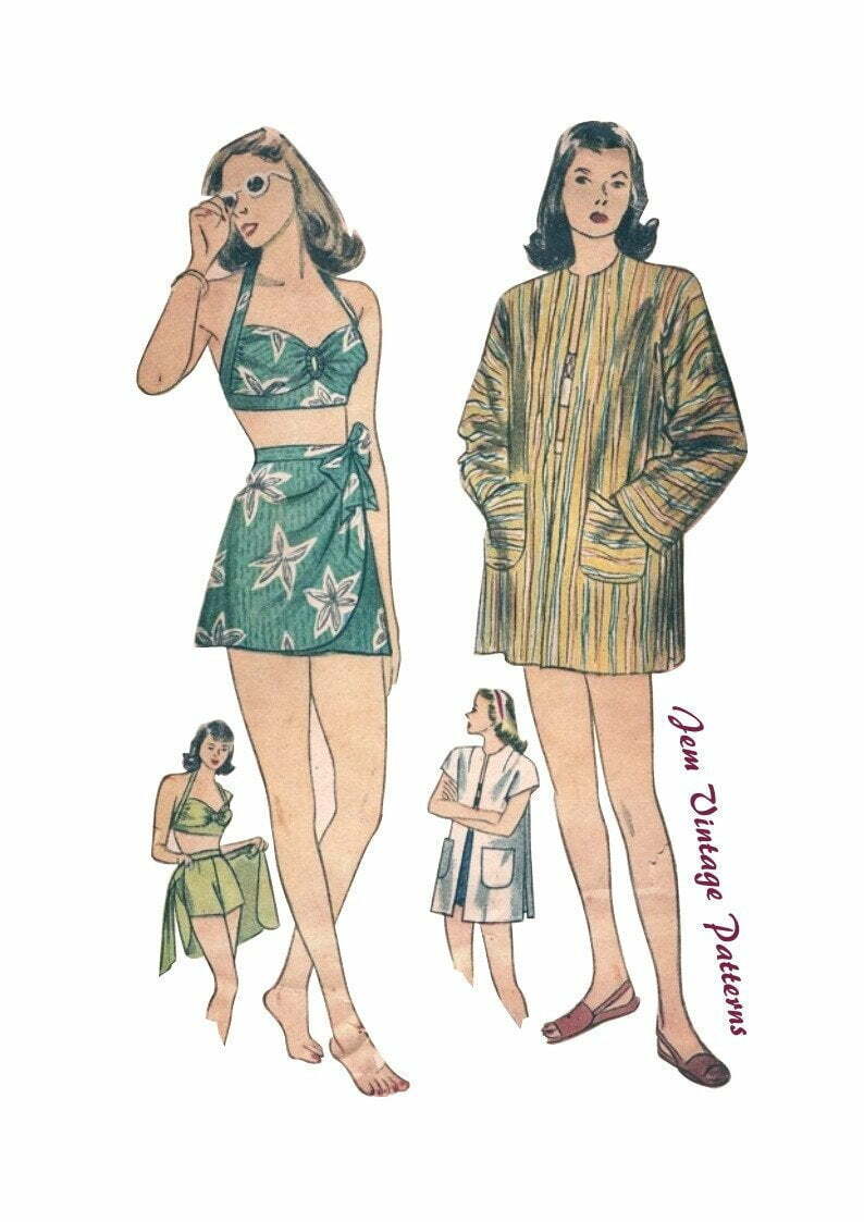 1945 beachwear set  vintage sewing pattern  1940s  40s  image 0