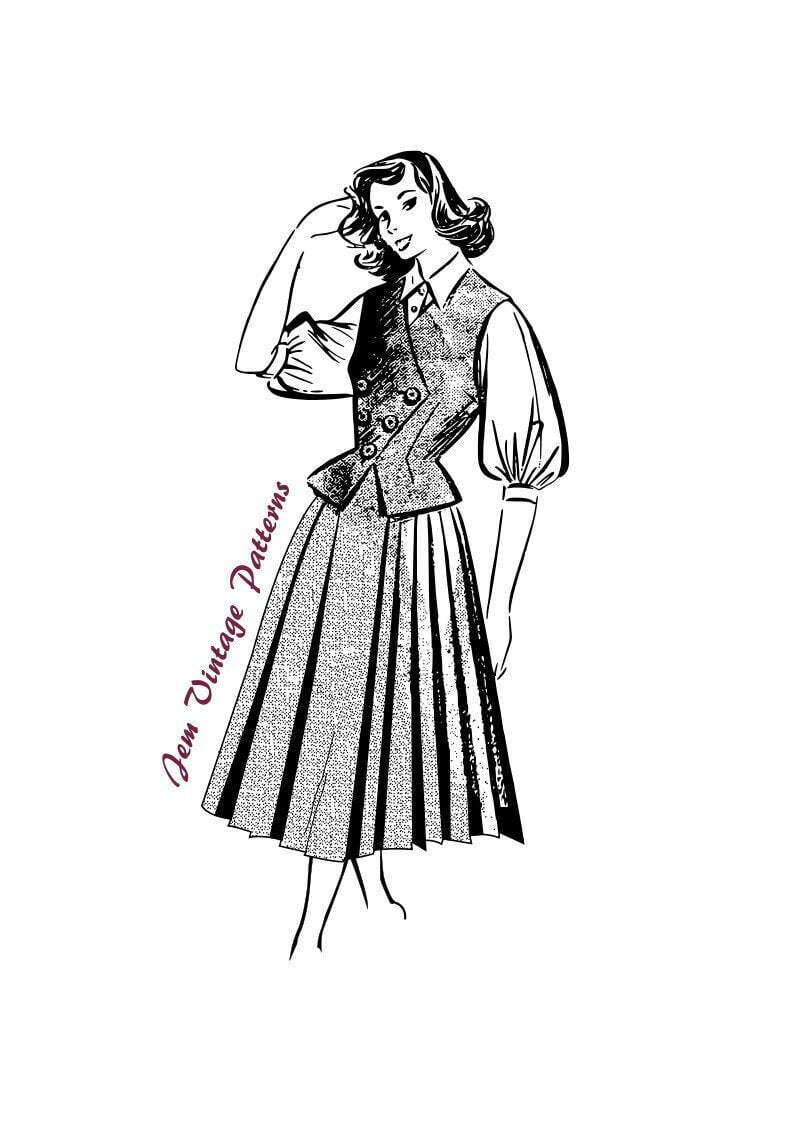 1940s skirt and waistcoat  vintage sewing pattern  40s  pdf image 0