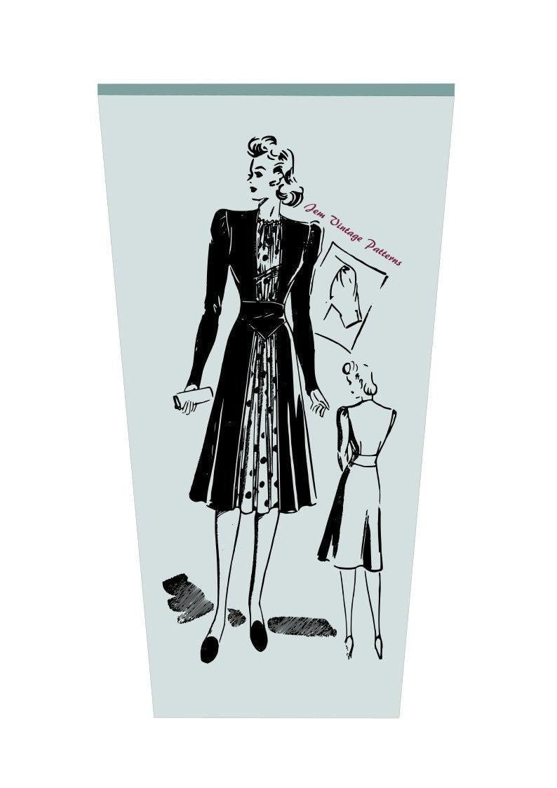 1940s puff sleeve dress  vintage sewing pattern  40s  pdf image 0