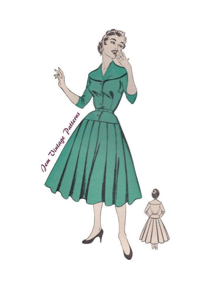 1950s full skirted dress  vintage sewing pattern  50s  pdf image 0