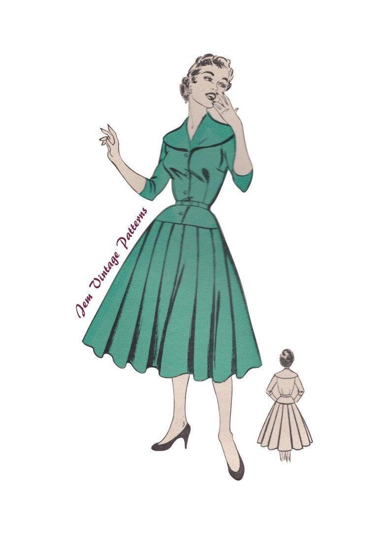 1950s full skirted dress  vintage sewing pattern  50s  pdf image 0
