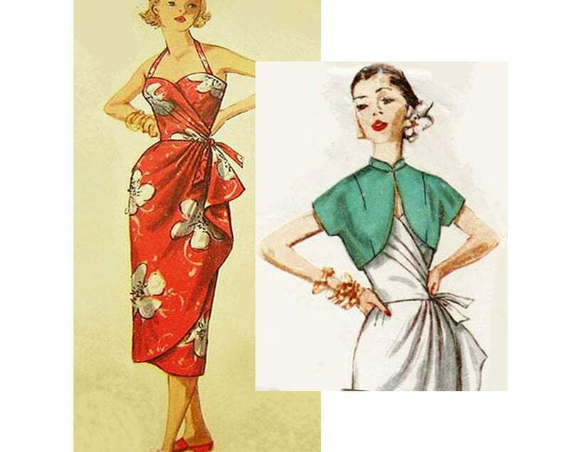1955 SARONG DRESS & JACKET rockabilly sewing pattern  vintage image 0