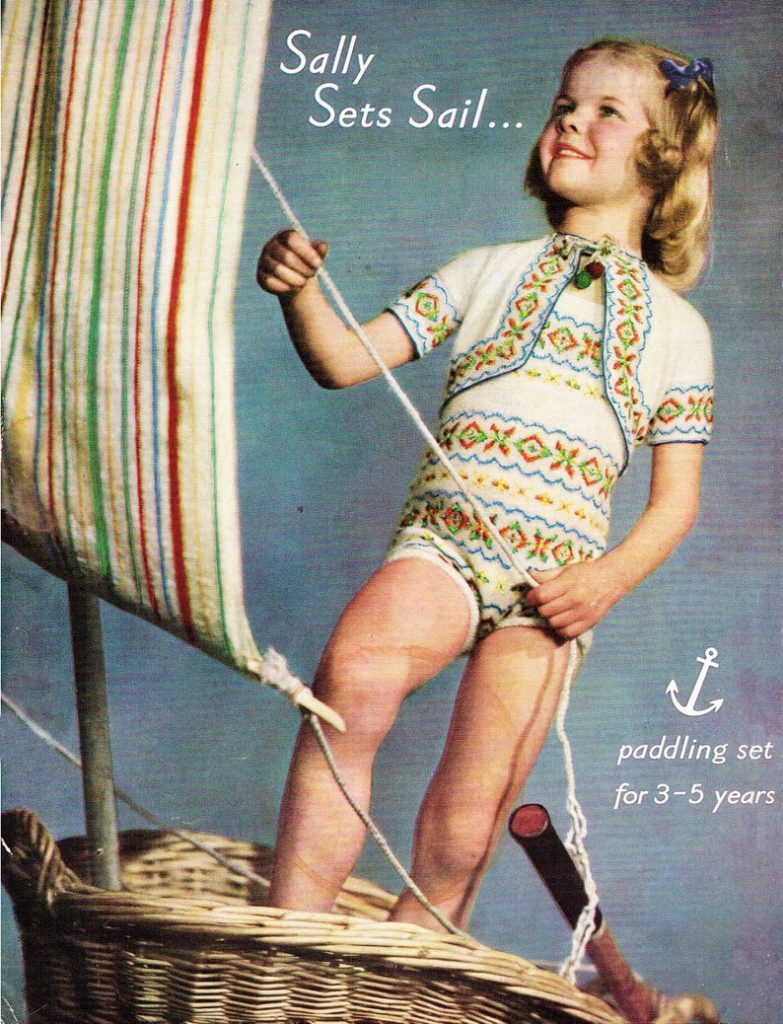 Vintage Childrens knit sun swim romper suit BEACH set with image 0