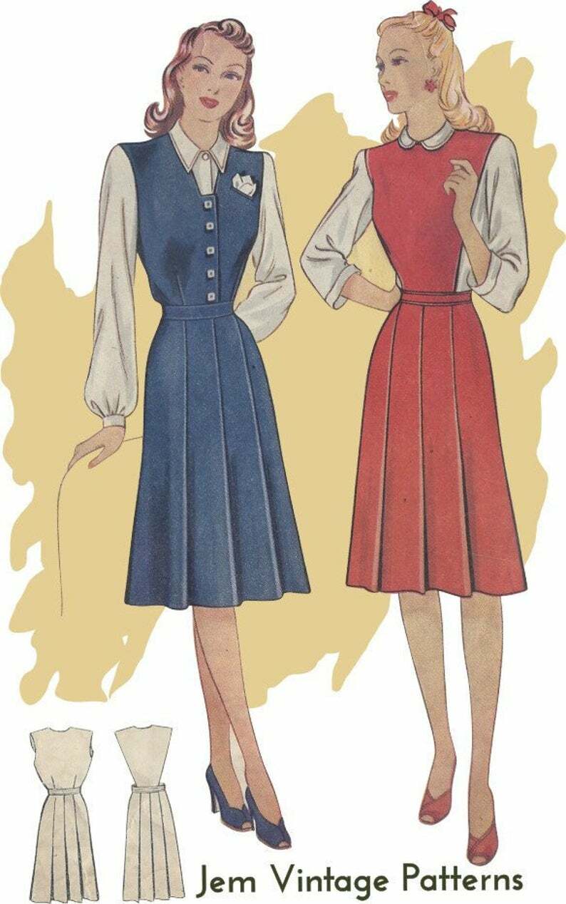 1940s pinafore dress  vintage sewing pattern  1940s   40s  image 0