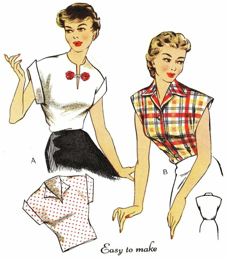 1950's ladies rockabilly TOPS  Easy to make top & shirt image 0