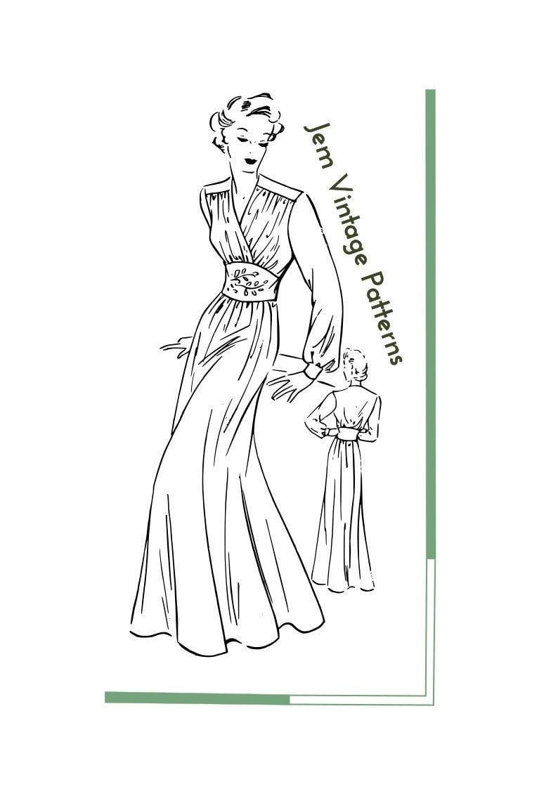 1930s hostess gown  vintage sewing pattern  30s  pdf image 0