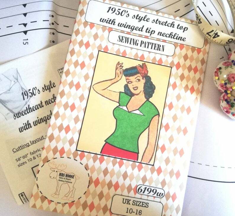 1950's style SWEETHEART stretch top with fly away winged image 0