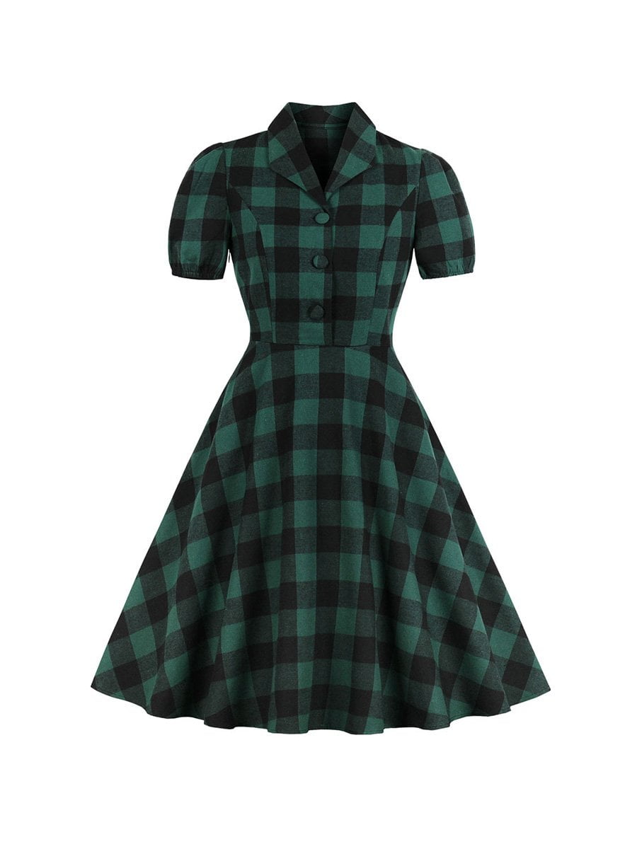 Plus Size Plaid Patten 50s Dress - Vintage-Retro