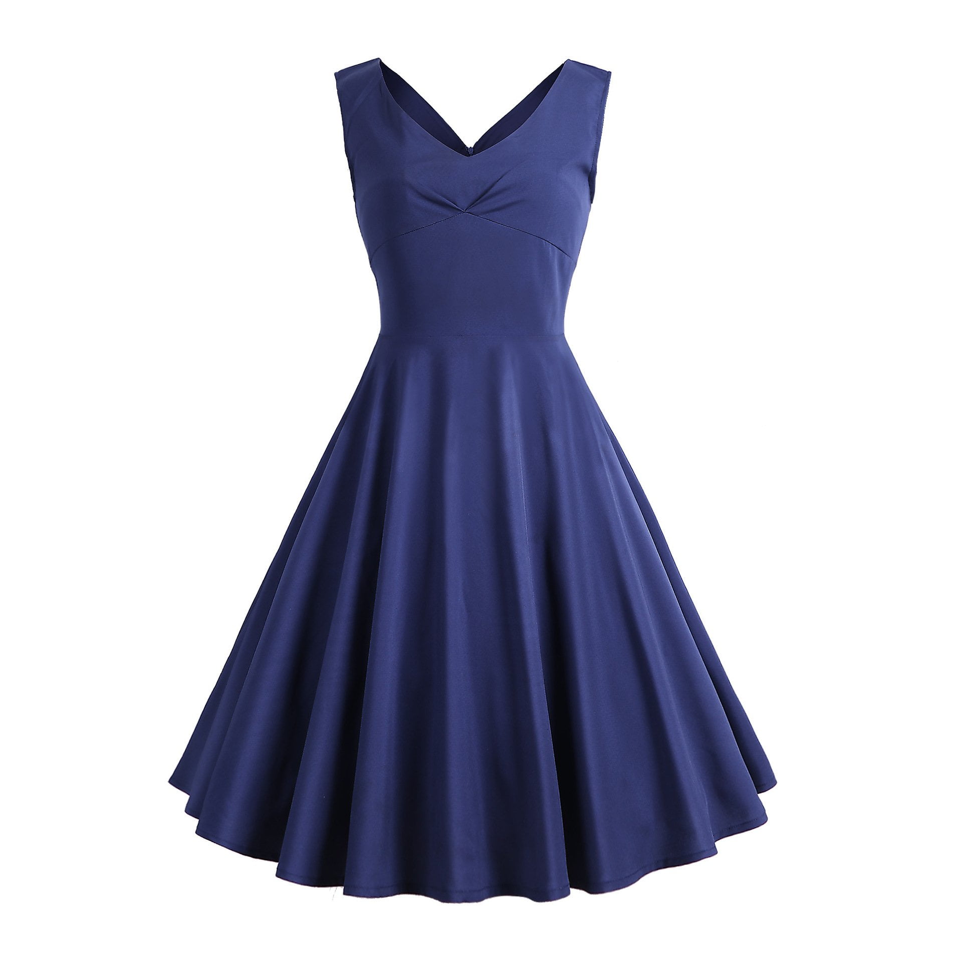 1950s Dress Solid Color Sexy V Neck Backless Swing Dress - Vintage-Retro